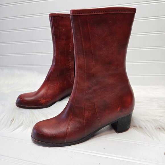 Shoes - Vintage Waterproof Rubber Chunky Heel Boots Made In USA Red Women's Sz 5 Sherpa